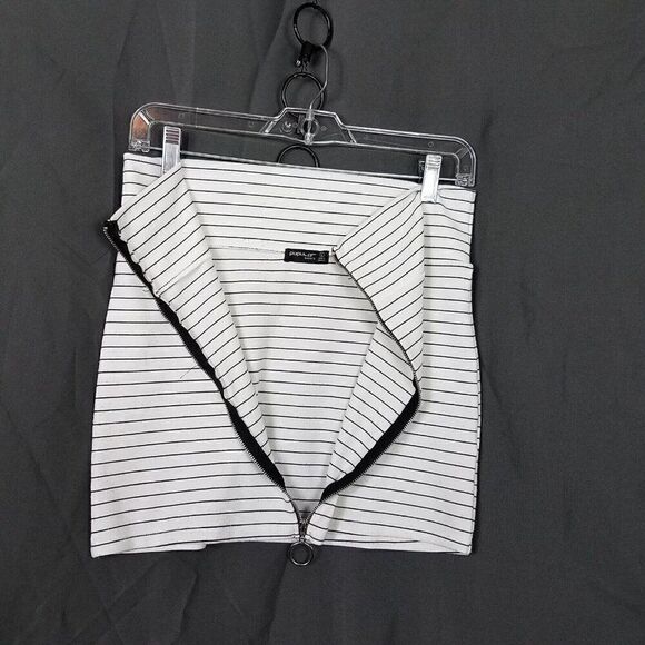 Popular Basics Large Pull Up Striped Black White Pencil Skirt Full Zip Up L - Picture 7 of 12